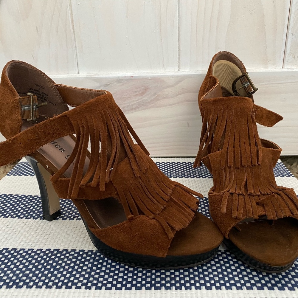 Madden Girl Brown Suede Fringe Heels